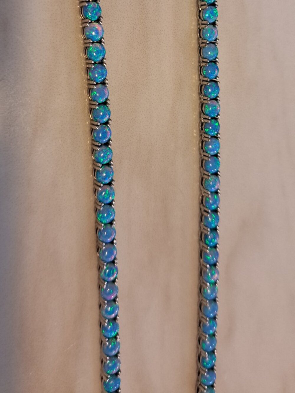 MELINDA MARIA GRAND HEIRESS TENNIS NECKLACE SILVER AND BLUE OPAL 18 INCHES - Picture 6 of 10